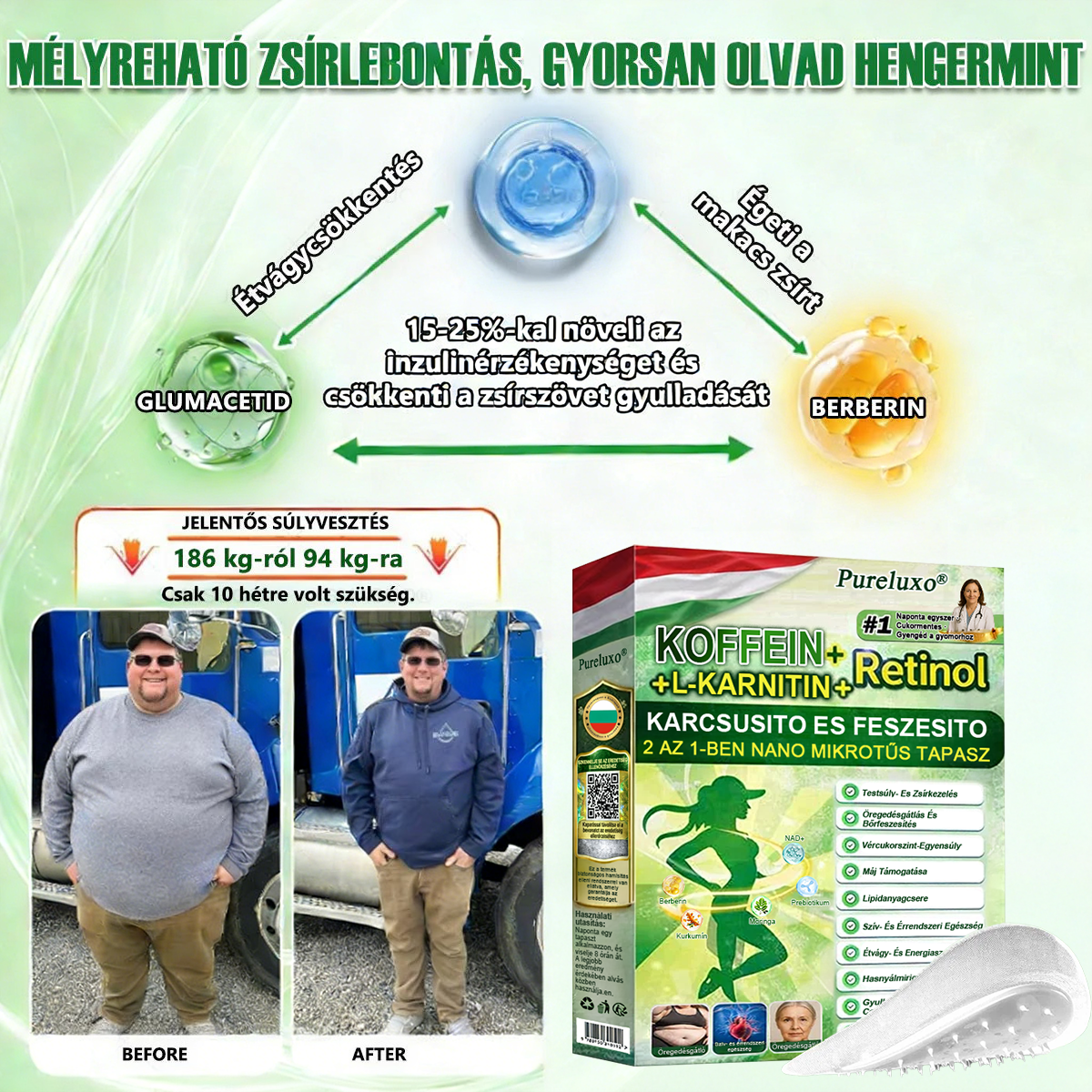 🍃Ajánlott a Semmelweis Kórház által · 👩‍⚕️BENU hivatalos üzlet| 🎁 Pureluxo® Glumasetide 8 az 1-ben Karcsú és Egészséges Nano Mikrotűs Tapasz 🎁🎁